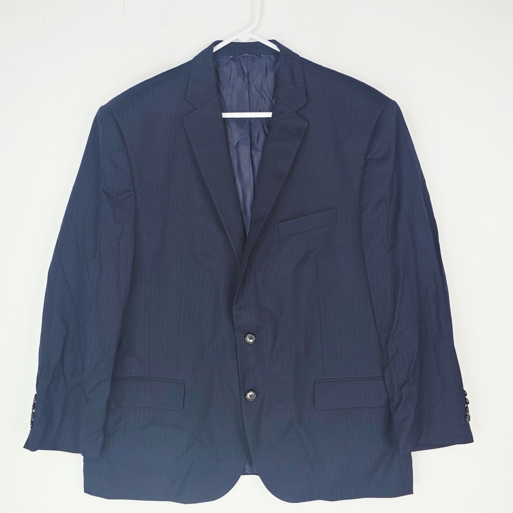 Ralph Lauren Men Navy Blue Pinstripe Wool Blazer Sport Coat 48R Fit 44R